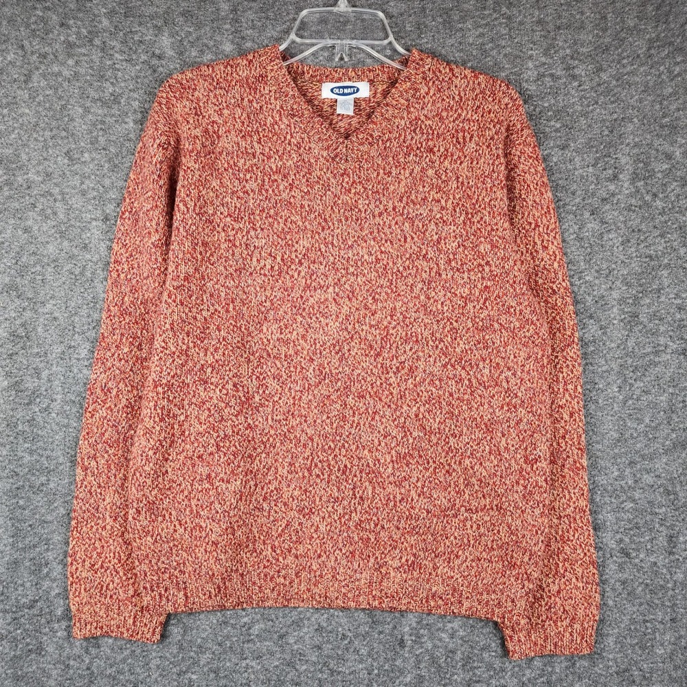Old‎ Navy V-Neck Sweater Womens Medium Orange Marled 100% Lambswool Knit Classic